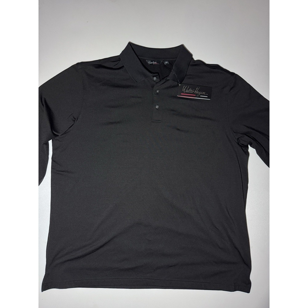 Walter Hagen 11 Majors Long Sleeve Polo Shirt Mens XL Black Striped Collared